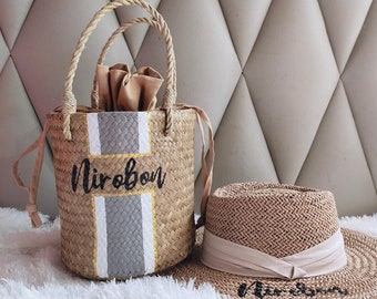 Personalized Straw Beach Bag and Hat Set: Bridal Party Gifts