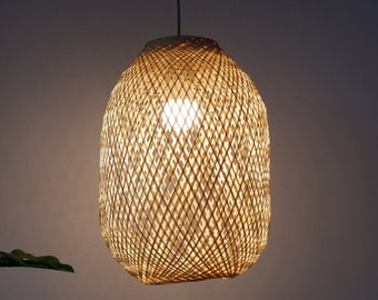 L size) Bamboo pendant light, Wicker hanging light, Bamboo light fixture, Bamboo lampshade, Round pendant, Pendant lamps, Ceiling Lights