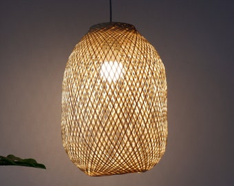 Wicker Bamboo Pendant Light: Handmade Lampshade, L Size