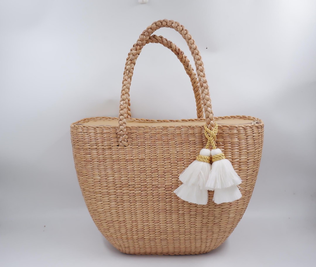 Handwoven Water Hyacinth Beach Tote Bag With Zipper - Etsy
