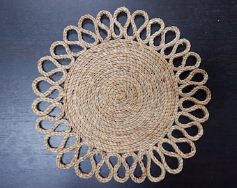 Boho Water Hyacinth Round Placemat, Farmhouse Kitchen Decor