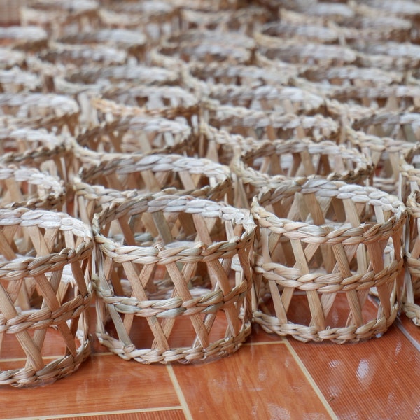 Custom Vintage Woven Wicker Wrapped Glass, Woven Seagrass Coasters