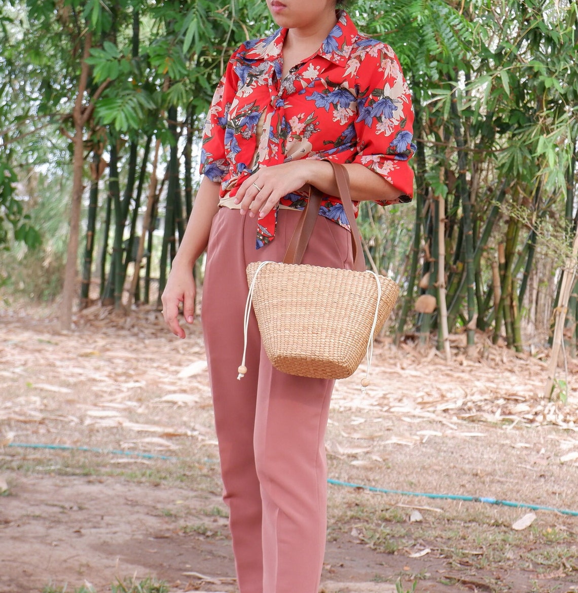 Handwoven Water Hyacinth Straw Bag: Leather Handle Beach Tote - Etsy