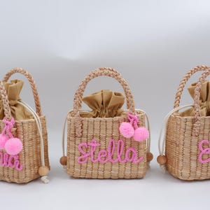 Personalized Straw Girl Purse, Embroidered Name, Kids Birthday Gift