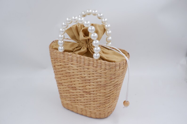 Handcrafted Water Hyacinth Straw Bag With Faux Pearl Handle - Etsy