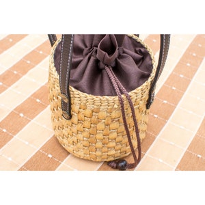 Straw bag, Bucket bag, Woven tote bag, Beach tote, wicker bag, Woven Beach bag, Seagrass bag, Straw Bag leather handle, Leather handles image 2