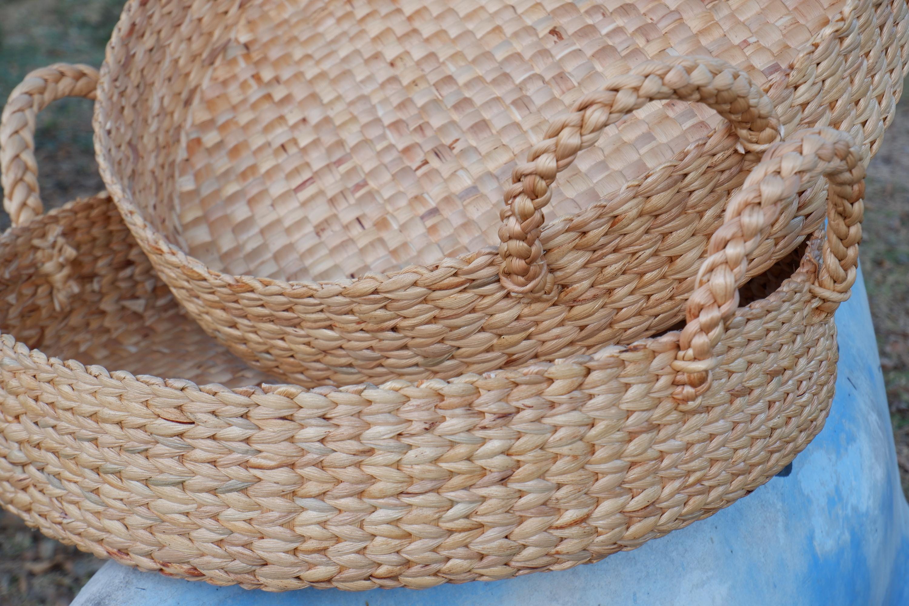 Bandeja Redonda De Ratán, Cesta Tejida A Mano Con Asas Recortadas, Cesta De Mimbre Para Servir Frutaspan 11 8 Pulgadas