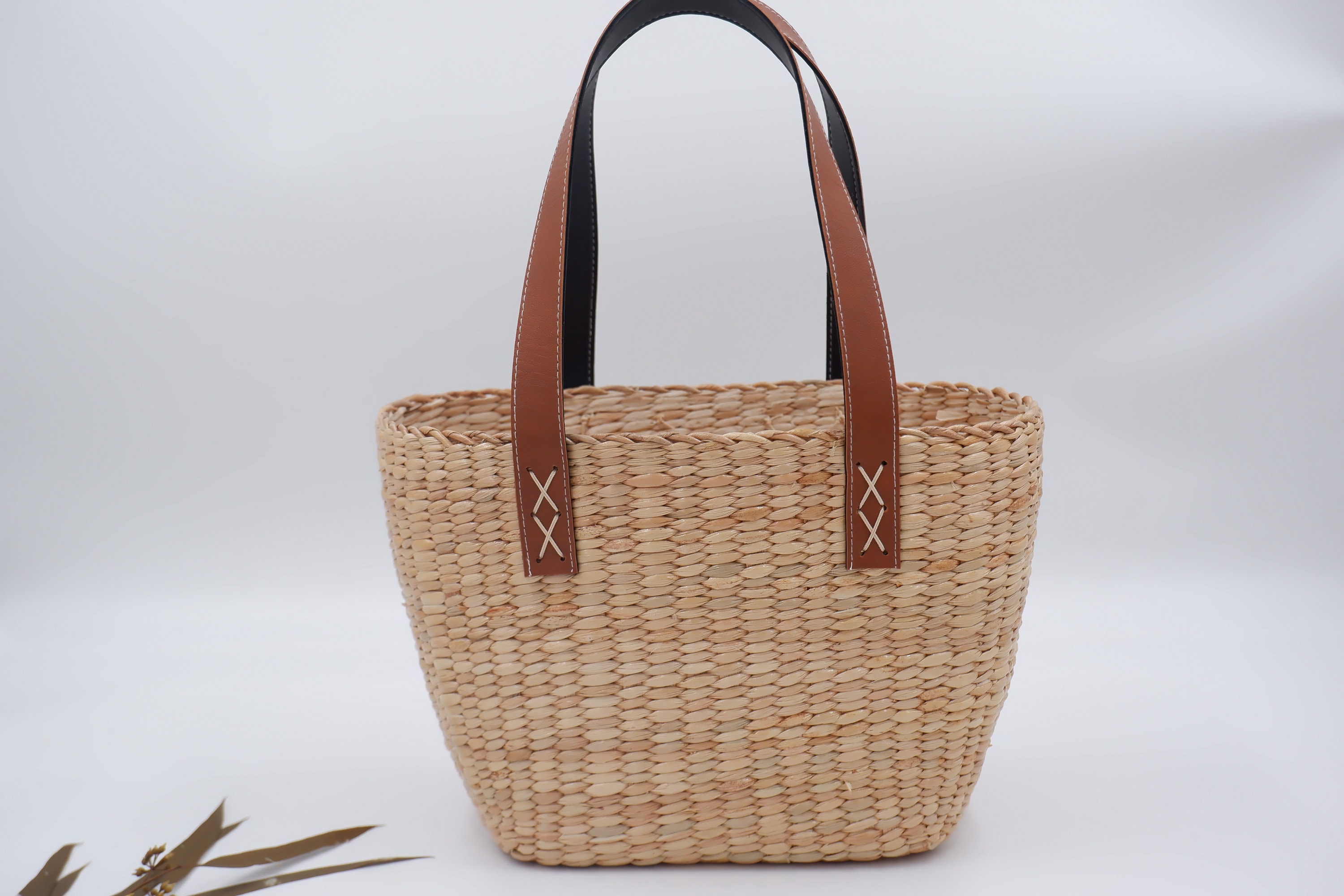 Handmade Water Hyacinth Straw Tote Bag With Leather Straps - Etsy