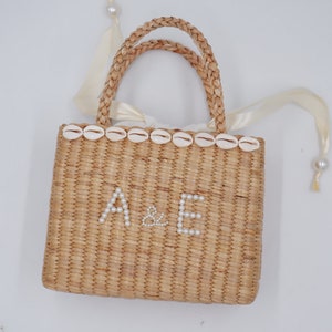 bride pearl bag, Personalized Bride Pearl bag, beach bag with shell image 5