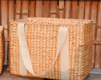 Large Wicker Picnic Tote Bag: Farmhouse Market Basket (D25 L35 H25 cm)