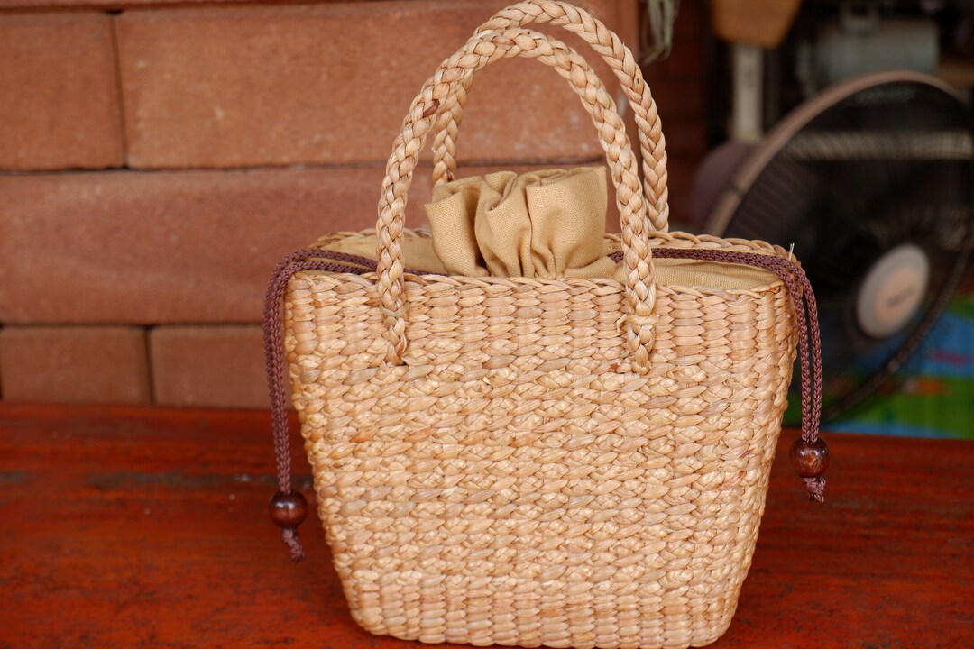 Handcrafted Water Hyacinth Straw Bag: Mini Beach Tote - Etsy