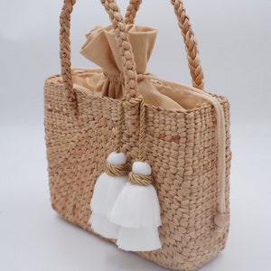 Handmade Water Hyacinth Straw Beach Bag With Tassel - Etsy