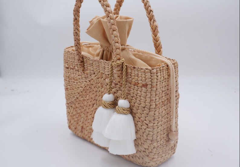 Handmade Water Hyacinth Straw Beach Bag With Tassel - Etsy