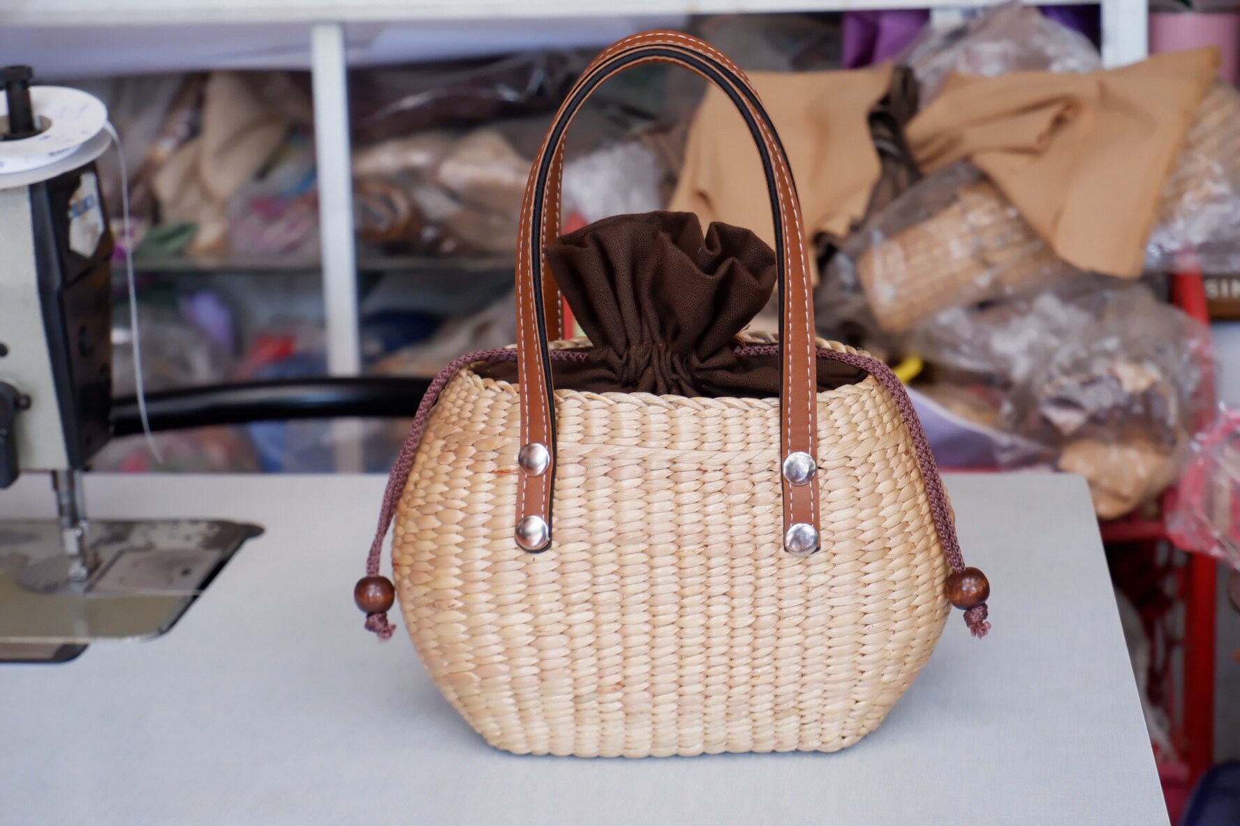 Handcrafted Water Hyacinth Straw Bag: Mini Woven Tote With Leather ...