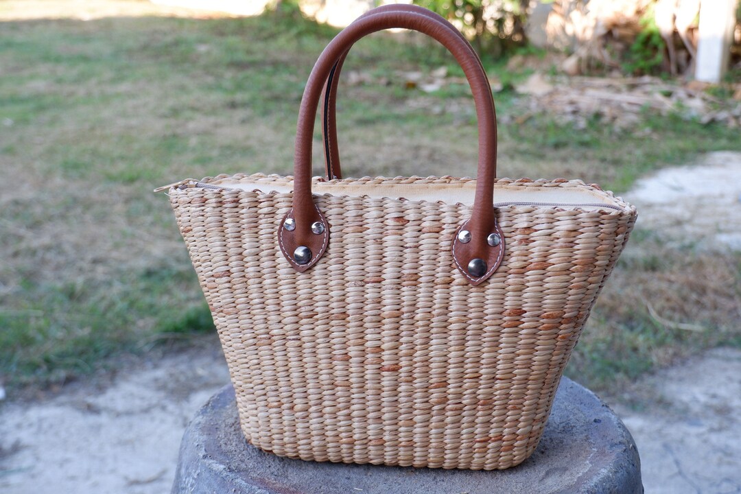 Handwoven Water Hyacinth Bag: Classy Straw Tote With Leather Handle - Etsy