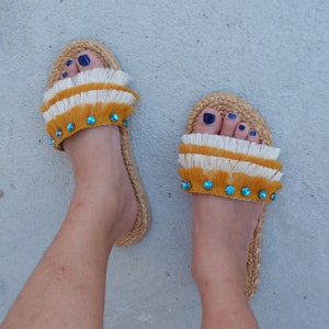 Beach Slippers, Straw Sandals Bohemian, Wedding Welcome Slippers