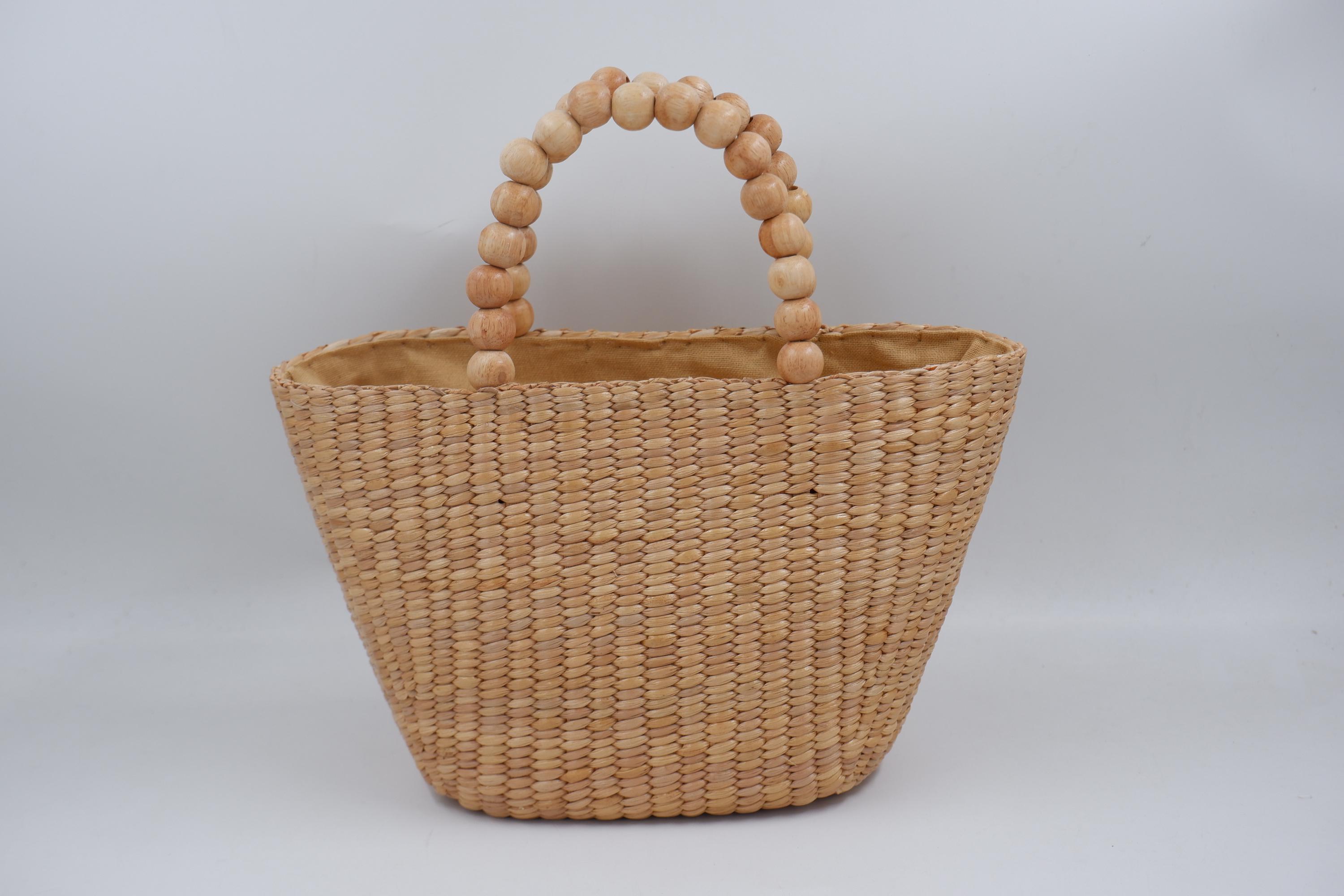 Handcrafted Water Hyacinth Straw Bag: Beaded Handle Woven Tote - Etsy