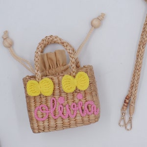 Personalized Straw Purse: Girls Crossbody Bag with Bow