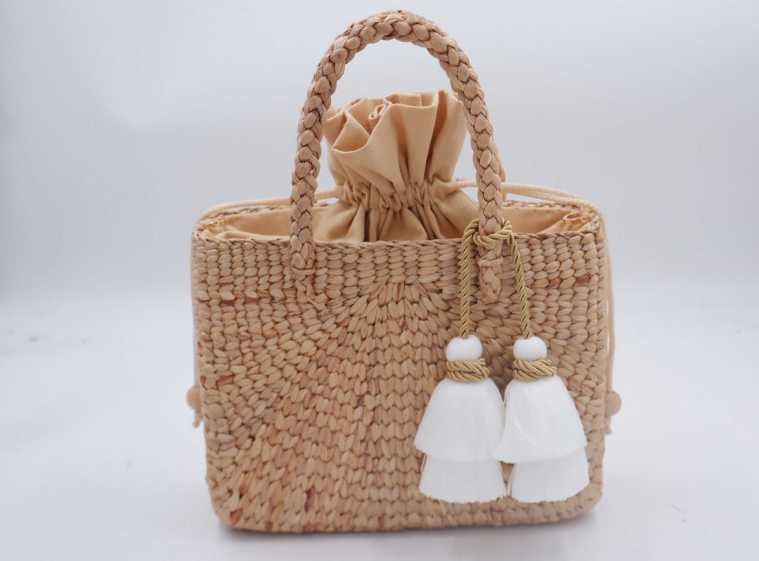Handmade Water Hyacinth Straw Beach Bag With Tassel - Etsy