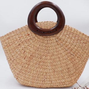 Beach Bag Wooden Handle, Straw beach bag, Seagrass Summer Basket, Wicker Bag