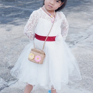 Borsa per ragazza con fiori, borsa di paglia per bambini, borsa da spiaggia per bambini con fiore, mini borsa, borsa per bambini, mini borsa a tracolla, borsa da basket per bambini, borsa per ragazza