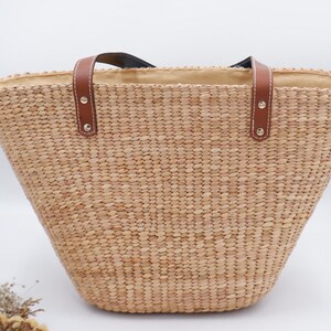 Woven Water Hyacinth Straw Bag: Leather Handle Tote - Etsy