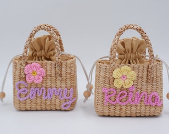Borsa di paglia personalizzata: mini borsa per bambini, regalo per la damigella d'onore