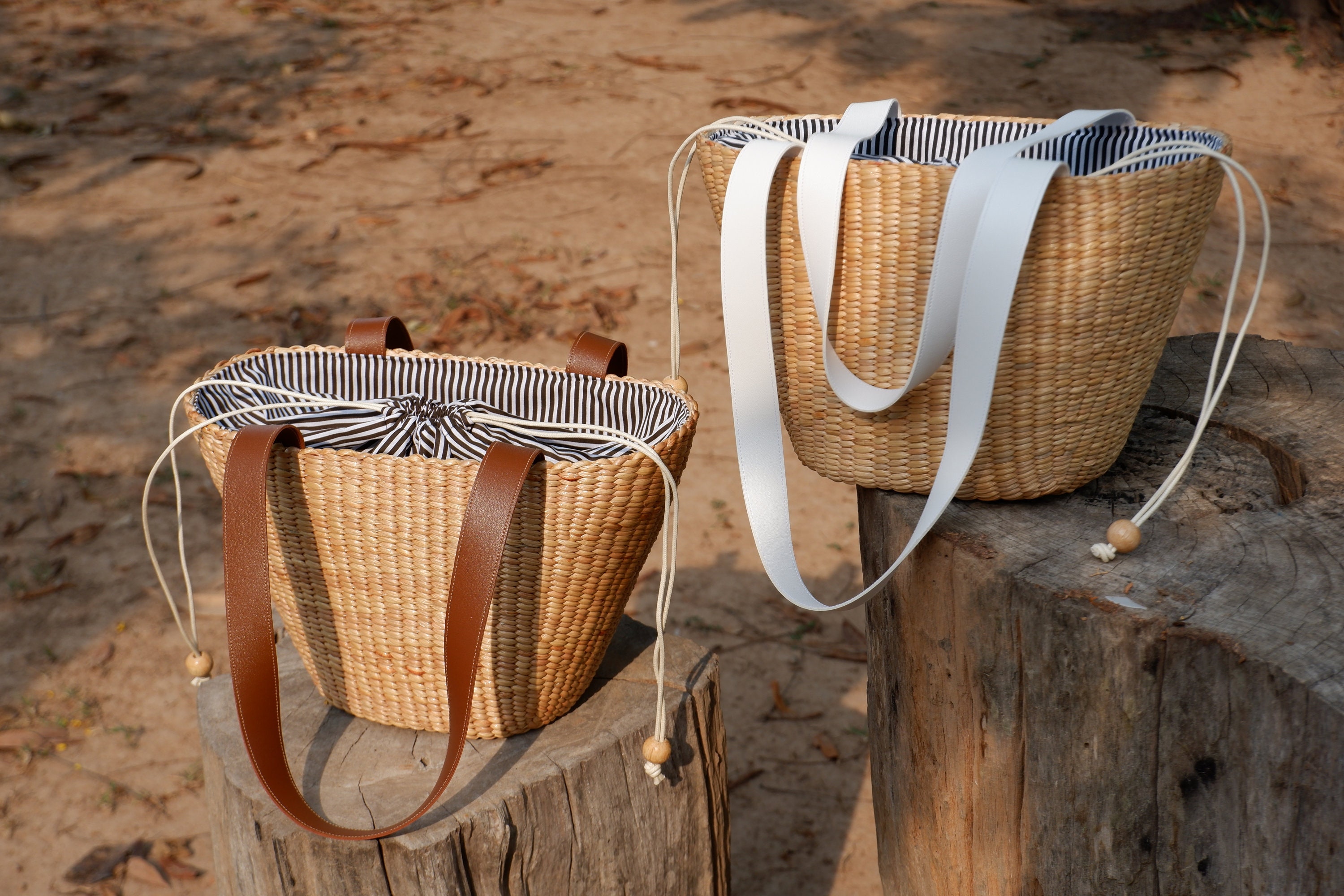 Handwoven Water Hyacinth Straw Bag: Leather Handle Beach Tote - Etsy