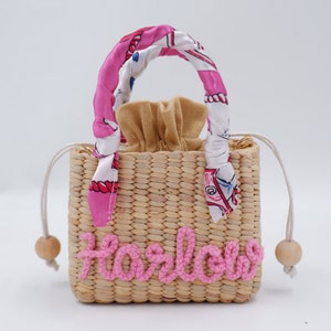 Personalized Straw Bag for Girls: Mini Kids Purse