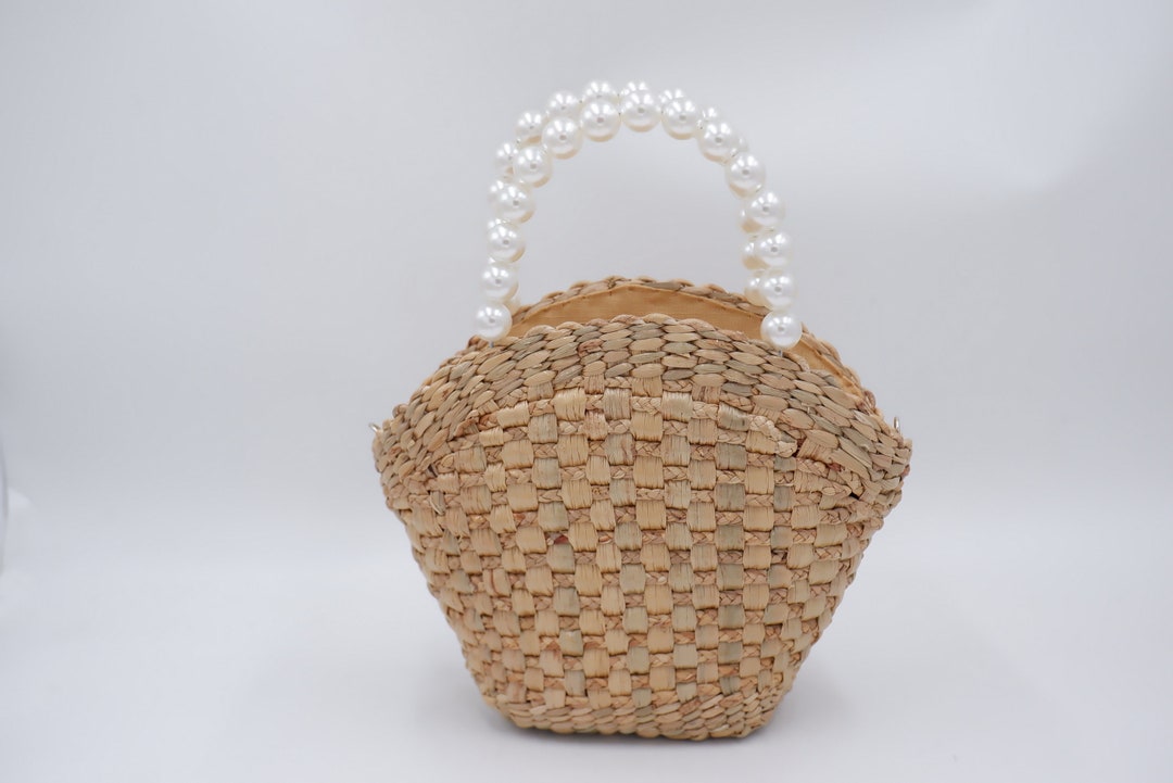 Pearl Handle Water Hyacinth Bag: Beaded Wedding Handbag - Etsy