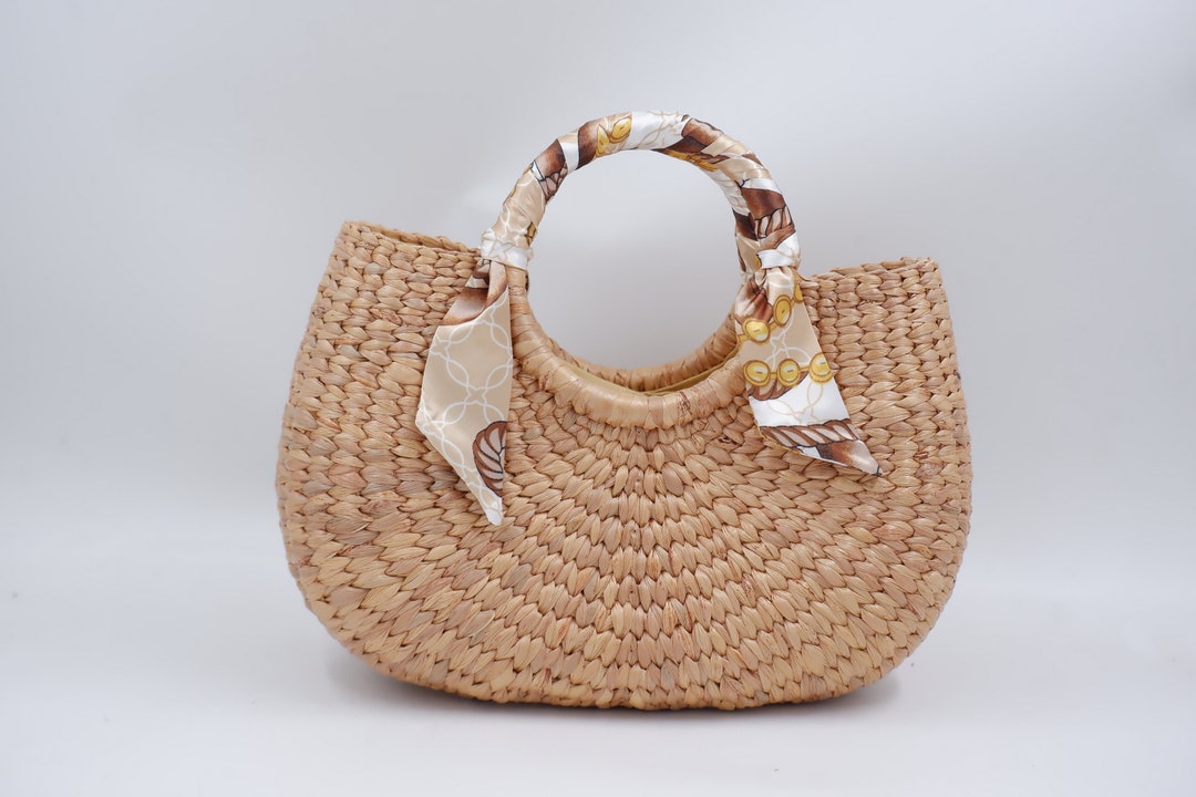 Handcrafted Water Hyacinth Straw Bag: Beach Tote With Scarf - Etsy