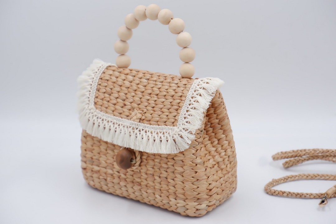 Water Hyacinth Crossbody Bag: Straw Purse With Tassel Trim - Etsy