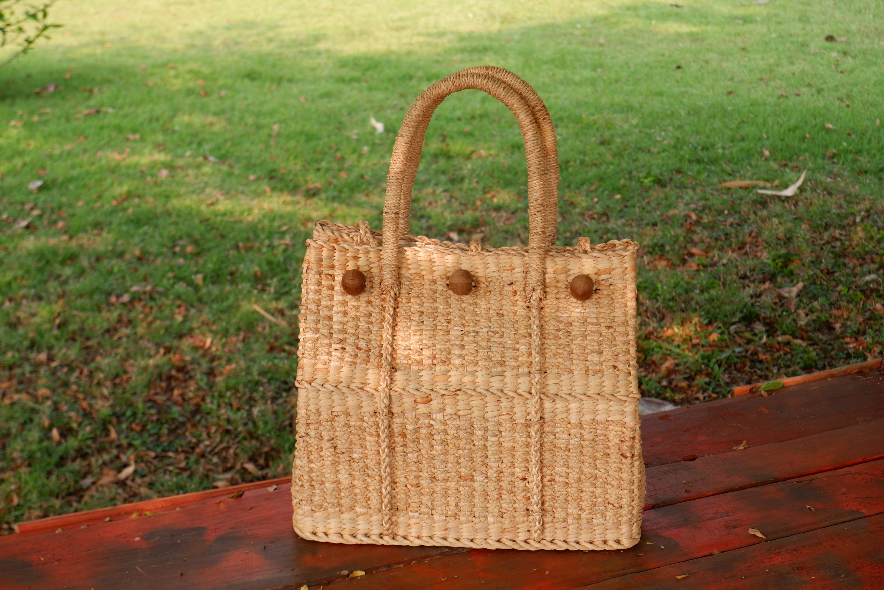 Vintage Woven Water Hyacinth Tote Bag: Beach Straw Bag - Etsy