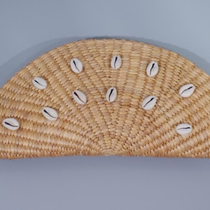 Shell Straw Clutch Bag, Vintage women straw clutch bag