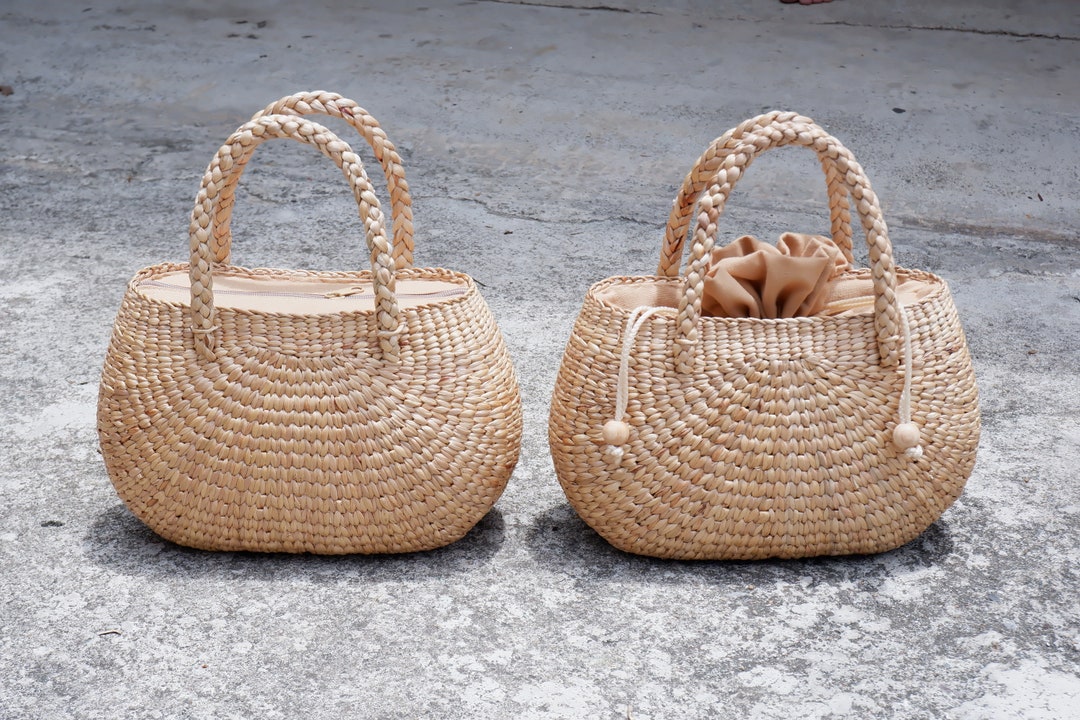 Handcrafted Water Hyacinth Basket Bag: Thai Woven Straw Tote - Etsy