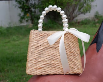 bridal Pearl handbag, Bride Purse, Bride Bag, bridal shower bag, Bride Beach Bag