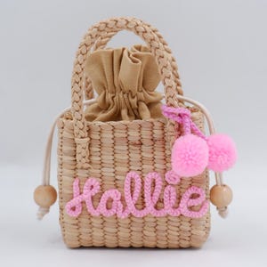 sac à main petite fille avec nom rose et pompon, sac à main bandoulière, sacs à main pour petites filles, cadeau pour enfant fille