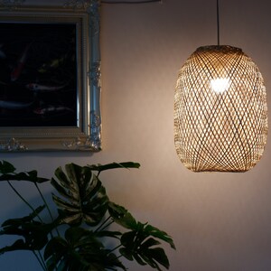 Lámpara colgante de bambú (tamaño 2XL), lámpara colgante redonda, luces colgantes, luz colgante, luz para exteriores, decoración de mimbre, luz de habitación, luz de cocina