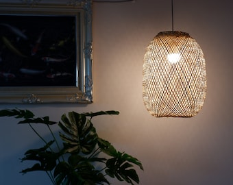 手編み竹ペンダントライト：素朴な編み込み照明器具 - Etsy 日本