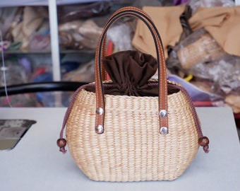 Straw Bag, Seagrass bag, Mini Tote Bag, Woven bag, Woven straw tote, Straw handbags, Straw Bag leather handle, Water hyacinth, Beach Bag