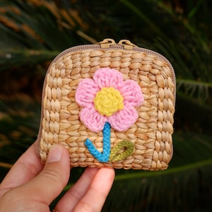 wedding favour bags, flower coin purse, straw coin pouch