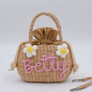 sac enfant, sac à main paille petite fille, mini sac pour fille, sac à main fille fleur en osier, sac personnalisé petite fille, enfant personnalisé