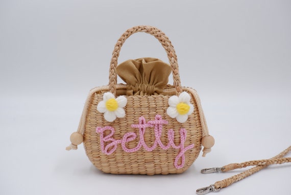 Borsa per bambini, borsa di paglia per bambina, mini borsa per ragazze,  borsa di fiori ragazza in vimini, borsa personalizzata per bambina, bambini  personalizzati -  Italia