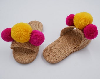 Pom Pom Kids Sandals: Handmade Water Hyacinth Baby Girl Shoes