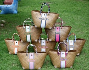 Personalized Straw Beach Tote Bag, Handwoven Bridesmaid Gift