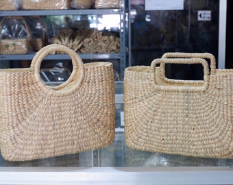 Bolsas de paja, Bolsa de mimbre, Bolsa de pasto marino, Cesta natural hecha a mano, Bolsa de paja tejida, Hyancith de agua, Bolsa de playa de paja, Bolso de pasto marino