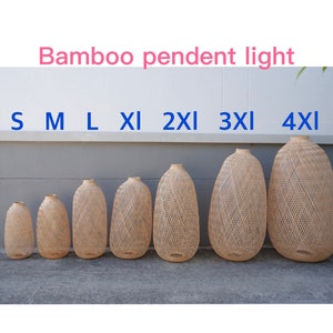 S M L Size) Bamboo Pendant Light, Round pendant, Hanging light, Bamboo Lamp, Room lights, Woven Chandelier