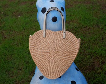 Handmade Heart Woven Bag: Water Hyacinth Straw Tote