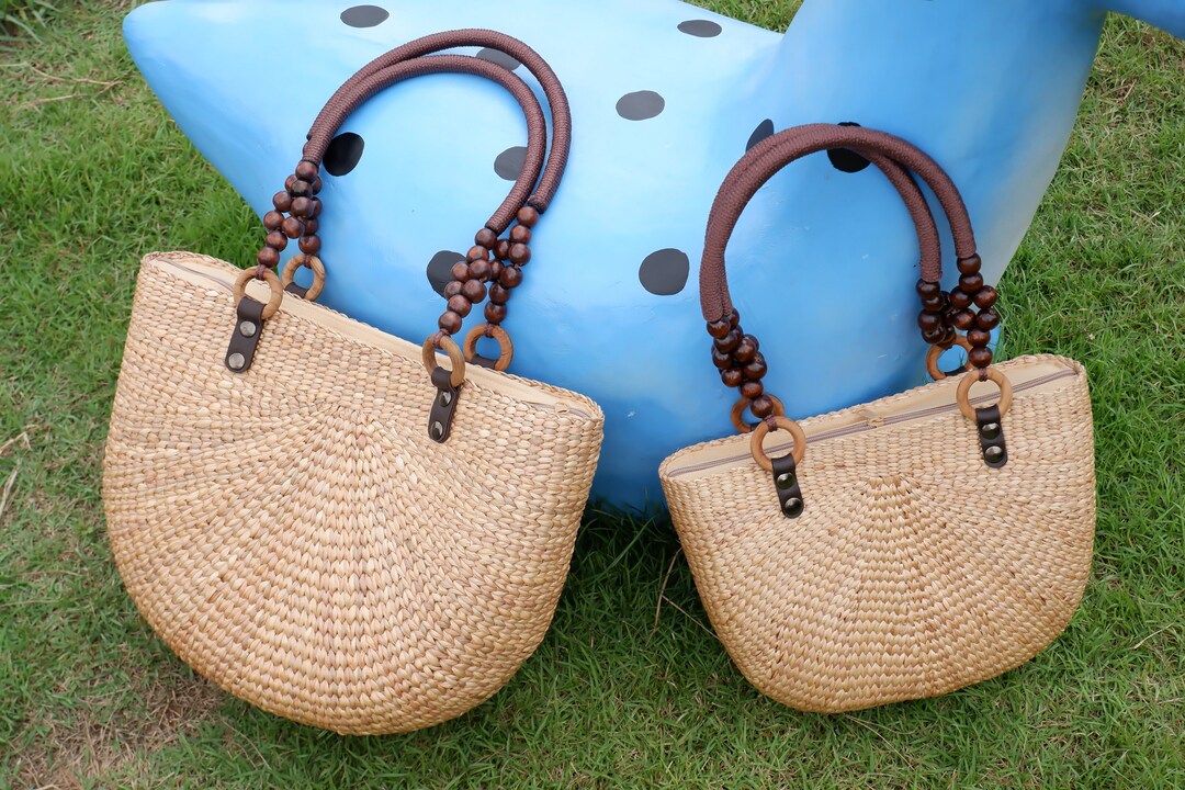 Handmade Water Hyacinth Tote Bag: Large Wicker Basket With Zipper - Etsy