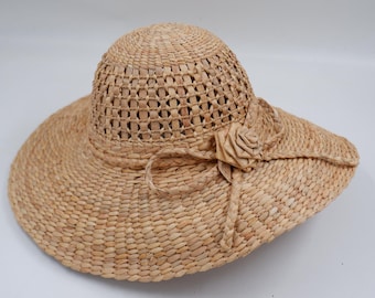 Girl's Water Hyacinth Straw Sun Hat with Flower